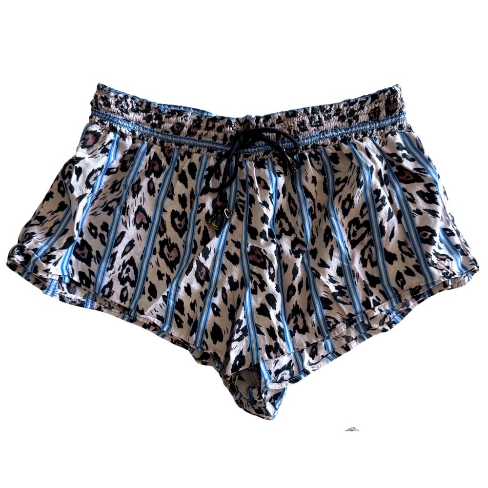 Victoria's Secret Leopard Stripe Pajama Shorts Heart Tassel Blue Animal Print XS